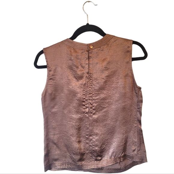 Vintage Odille Anthropologie Women's Twee Brown Satin Ruffle Blouse Size 4 - Picture 2 of 6